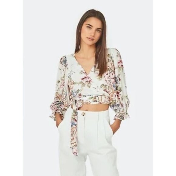 Auguste Vintage Inspired Floral Boho Tie Front Wrap Top Blouse - Picture 8 of 16